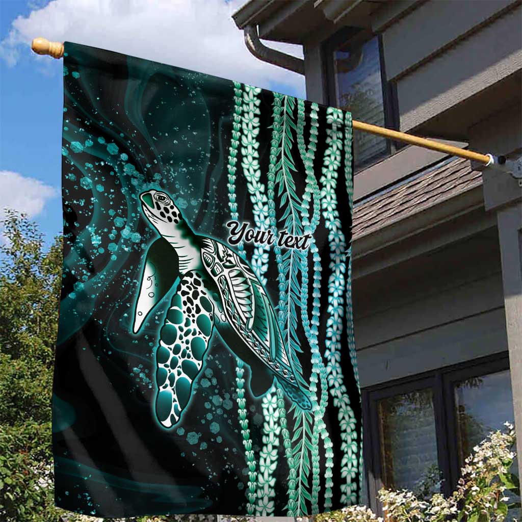 Hawaiian Honu Personalized Garden Flag Dark Cyan Maile Pikake Flower Lei Inspired
