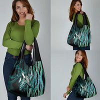 Hawaiian Honu Personalized Grocery Bag Dark Cyan Maile Pikake Flower Lei Inspired