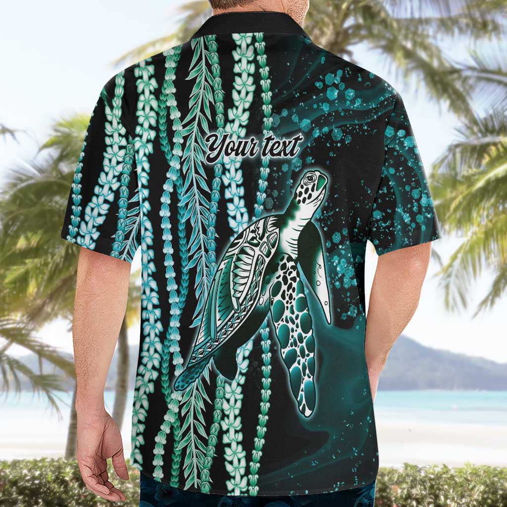 Hawaiian Honu Personalized Hawaiian Shirt Dark Cyan Maile Pikake Flower Lei Inspired