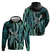 Hawaiian Honu Personalized Hoodie Dark Cyan Maile Pikake Flower Lei Inspired