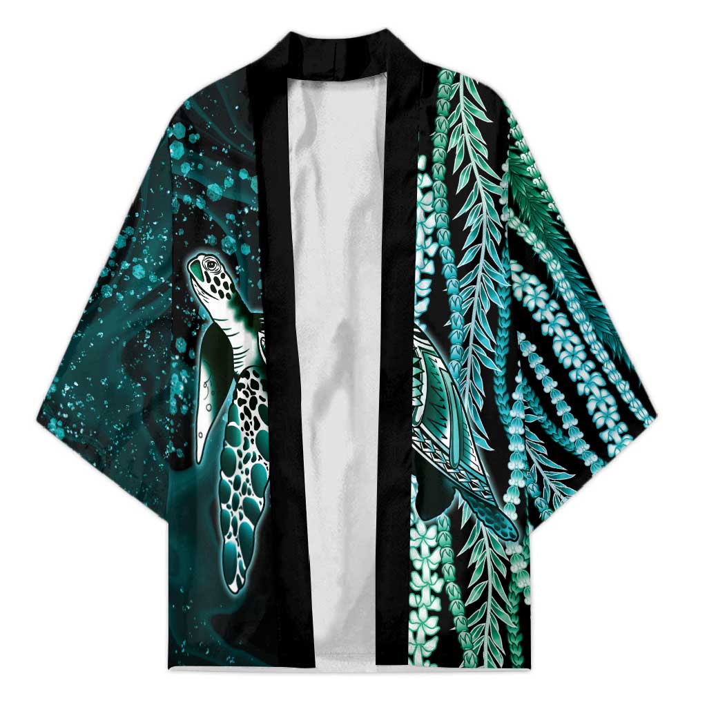 Hawaiian Honu Personalized Kimono Dark Cyan Maile Pikake Flower Lei Inspired