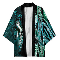 Hawaiian Honu Personalized Kimono Dark Cyan Maile Pikake Flower Lei Inspired