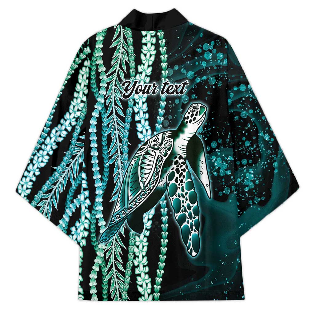 Hawaiian Honu Personalized Kimono Dark Cyan Maile Pikake Flower Lei Inspired