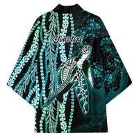 Hawaiian Honu Personalized Kimono Dark Cyan Maile Pikake Flower Lei Inspired