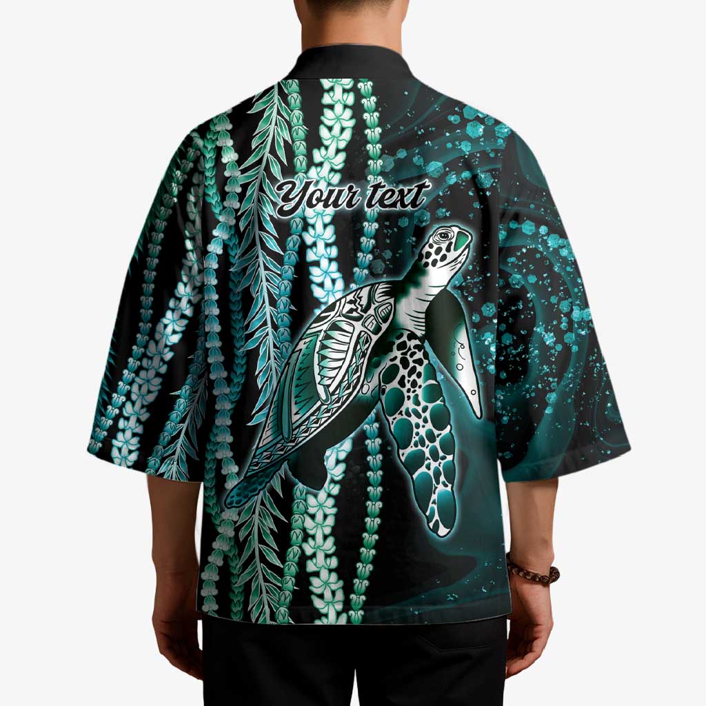 Hawaiian Honu Personalized Kimono Dark Cyan Maile Pikake Flower Lei Inspired