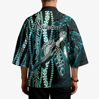 Hawaiian Honu Personalized Kimono Dark Cyan Maile Pikake Flower Lei Inspired