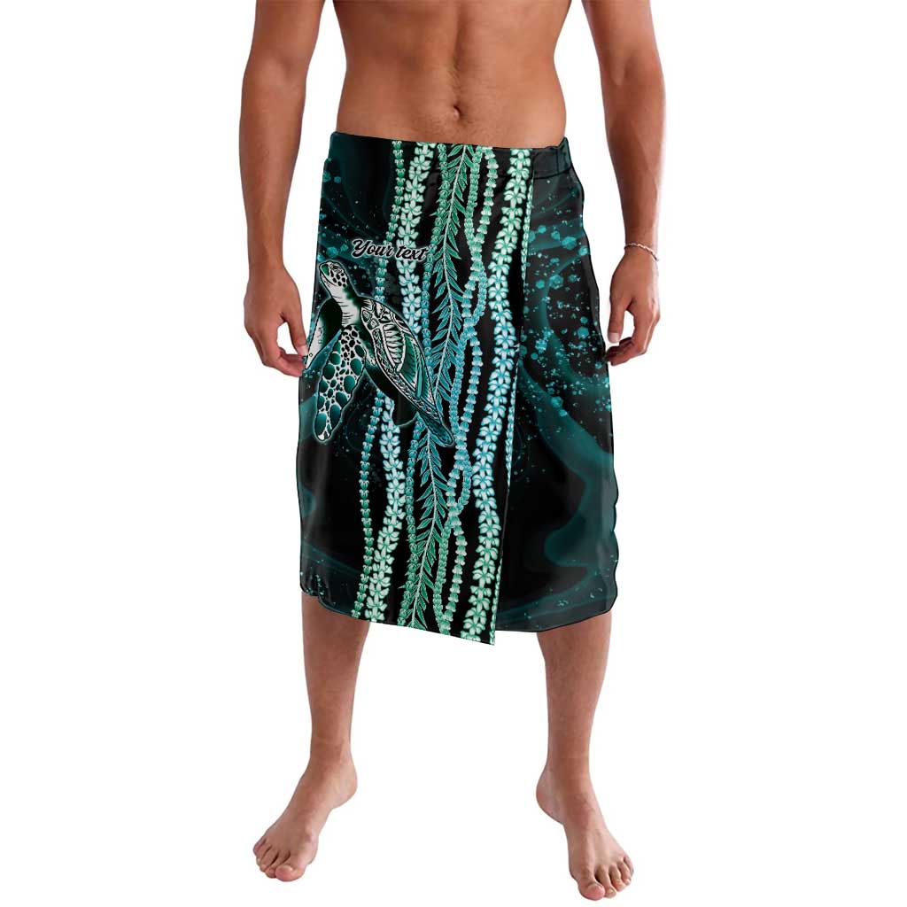 Hawaiian Honu Personalized Lavalava Dark Cyan Maile Pikake Flower Lei Inspired