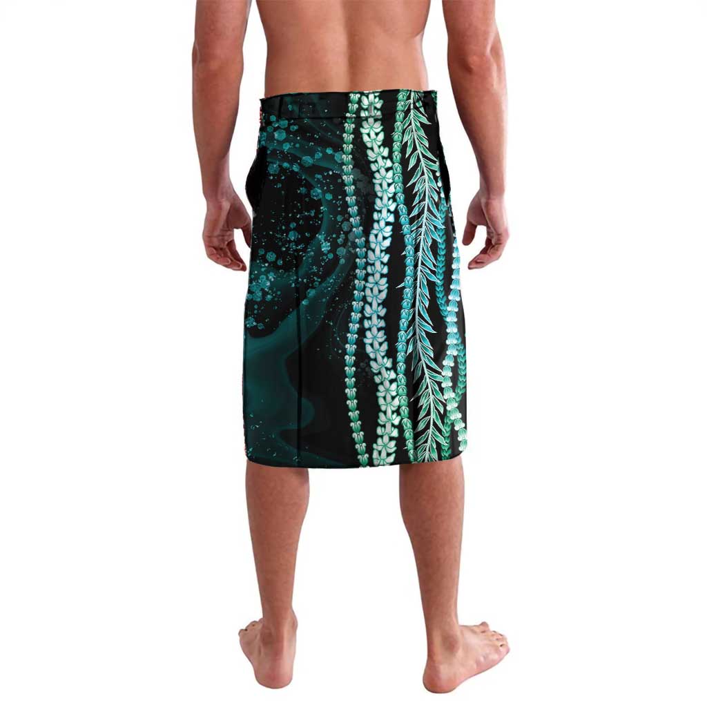 Hawaiian Honu Personalized Lavalava Dark Cyan Maile Pikake Flower Lei Inspired