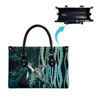 Hawaiian Honu Personalized Leather Bag Dark Cyan Maile Pikake Flower Lei Inspired