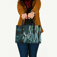 Hawaiian Honu Personalized Leather Bag Dark Cyan Maile Pikake Flower Lei Inspired
