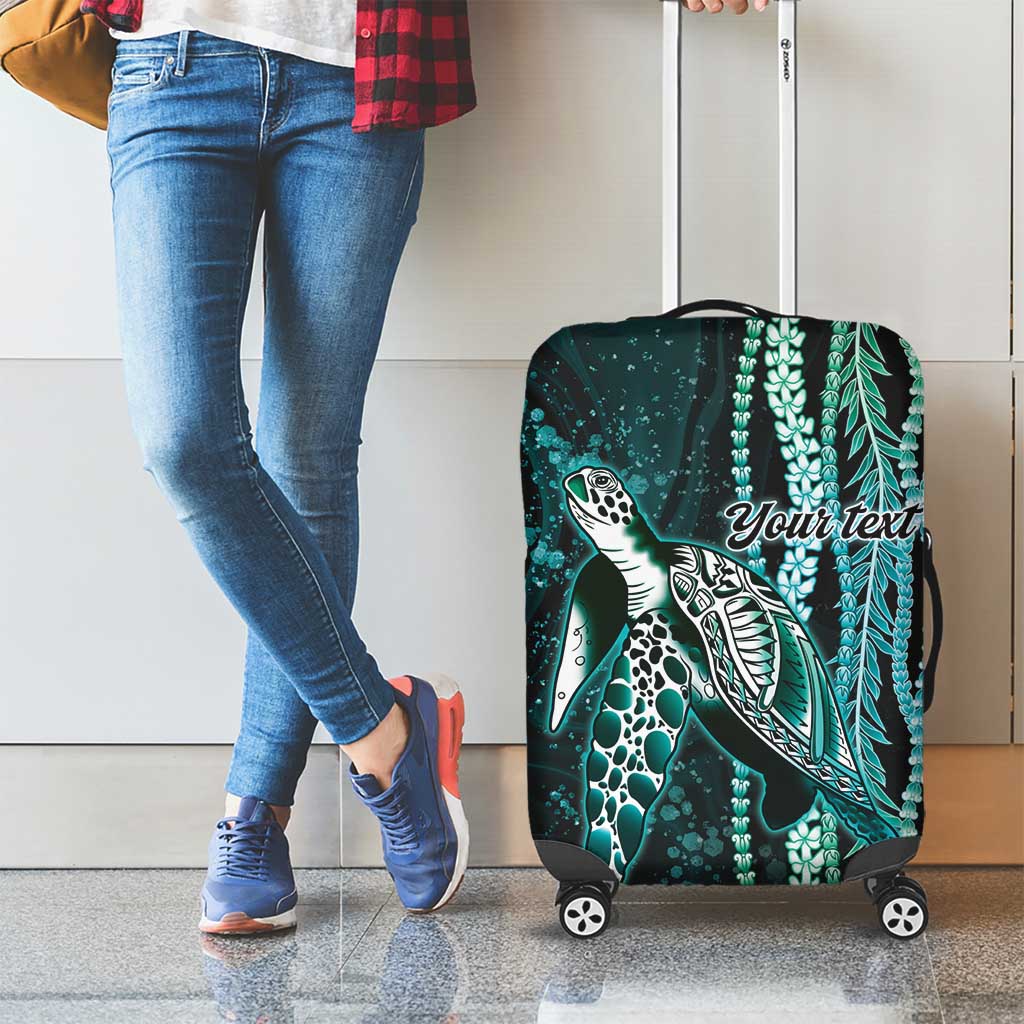 Hawaiian Honu Personalized Luggage Cover Dark Cyan Maile Pikake Flower Lei Inspired