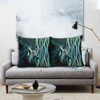 Hawaiian Honu Personalized Pillow Cover Dark Cyan Maile Pikake Flower Lei Inspired