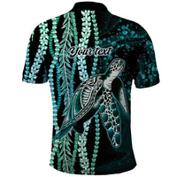 Hawaiian Honu Personalized Polo Shirt Dark Cyan Maile Pikake Flower Lei Inspired