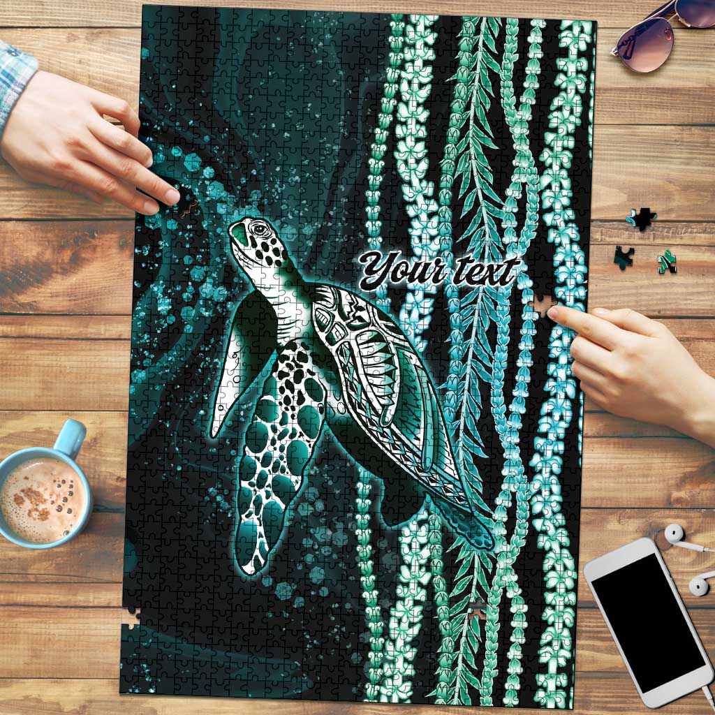 Hawaiian Honu Personalized Puzzle Dark Cyan Maile Pikake Flower Lei Inspired LT9 Cyan - Polynesian Pride