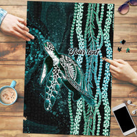 Hawaiian Honu Personalized Puzzle Dark Cyan Maile Pikake Flower Lei Inspired