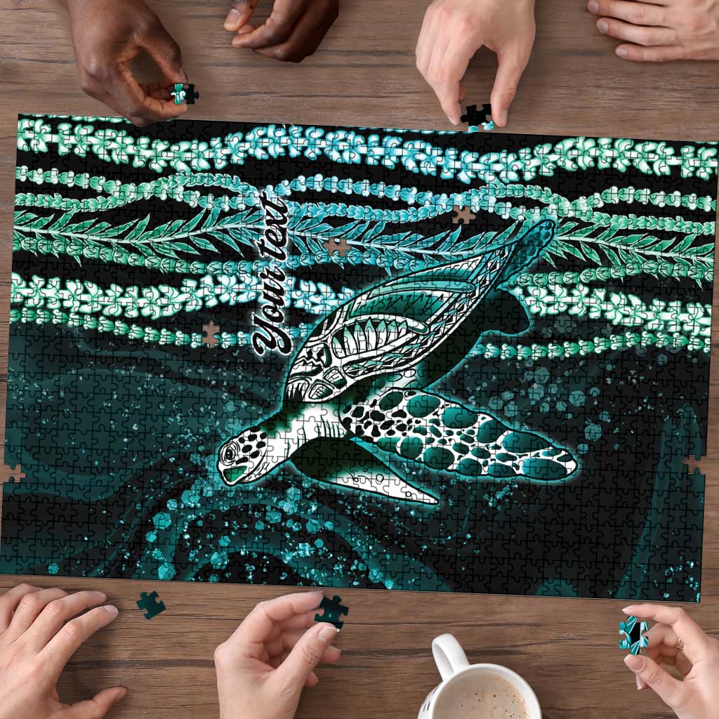 Hawaiian Honu Personalized Puzzle Dark Cyan Maile Pikake Flower Lei Inspired