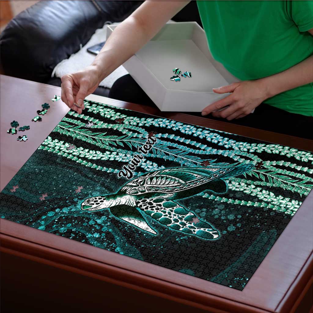 Hawaiian Honu Personalized Puzzle Dark Cyan Maile Pikake Flower Lei Inspired
