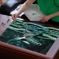 Hawaiian Honu Personalized Puzzle Dark Cyan Maile Pikake Flower Lei Inspired