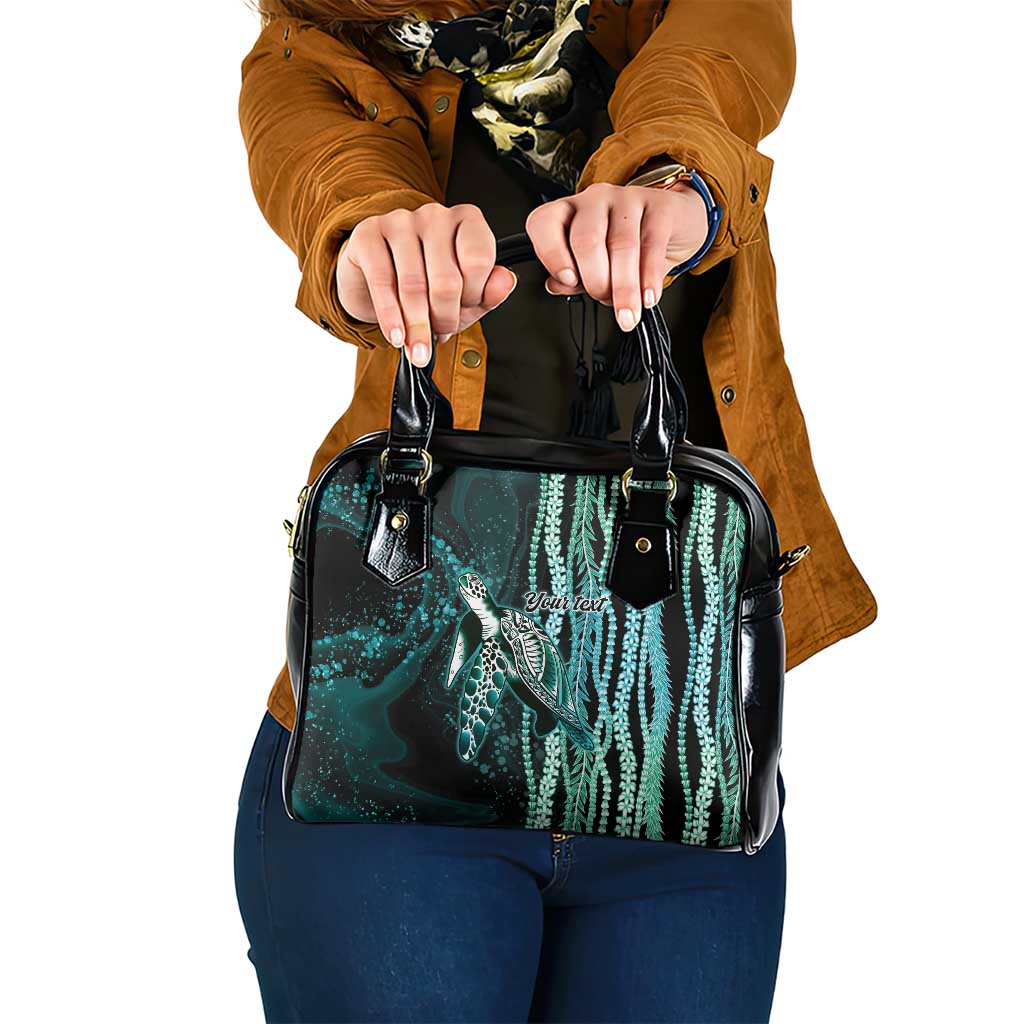 Hawaiian Honu Personalized Shoulder Handbag Dark Cyan Maile Pikake Flower Lei Inspired LT9 One Size Cyan - Polynesian Pride