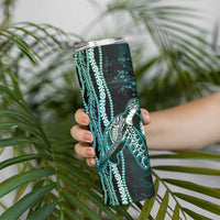 Hawaiian Honu Personalized Skinny Tumbler Dark Cyan Maile Pikake Flower Lei Inspired LT9 - Polynesian Pride