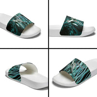 Hawaiian Honu Personalized Slide Sandals Dark Cyan Maile Pikake Flower Lei Inspired