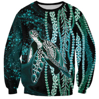 Hawaiian Honu Personalized Sweatshirt Dark Cyan Maile Pikake Flower Lei Inspired