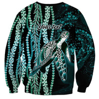 Hawaiian Honu Personalized Sweatshirt Dark Cyan Maile Pikake Flower Lei Inspired