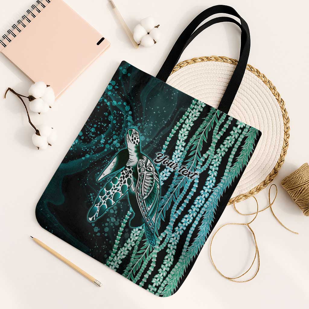 Hawaiian Honu Personalized Tote Bag Dark Cyan Maile Pikake Flower Lei Inspired LT9 Black Strap One Size Cyan - Polynesian Pride