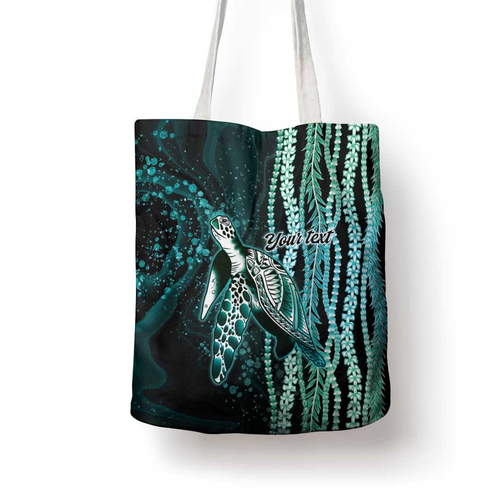 Hawaiian Honu Personalized Tote Bag Dark Cyan Maile Pikake Flower Lei Inspired LT9 - Polynesian Pride