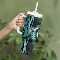 Hawaiian Honu Personalized Tumbler With Handle Dark Cyan Maile Pikake Flower Lei Inspired