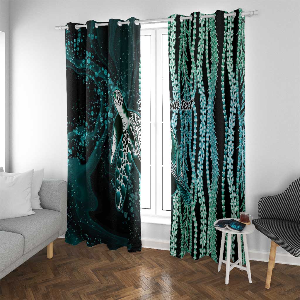 Hawaiian Honu Personalized Window Curtain Dark Cyan Maile Pikake Flower Lei Inspired