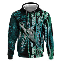 Hawaiian Honu Personalized Zip Hoodie Dark Cyan Maile Pikake Flower Lei Inspired