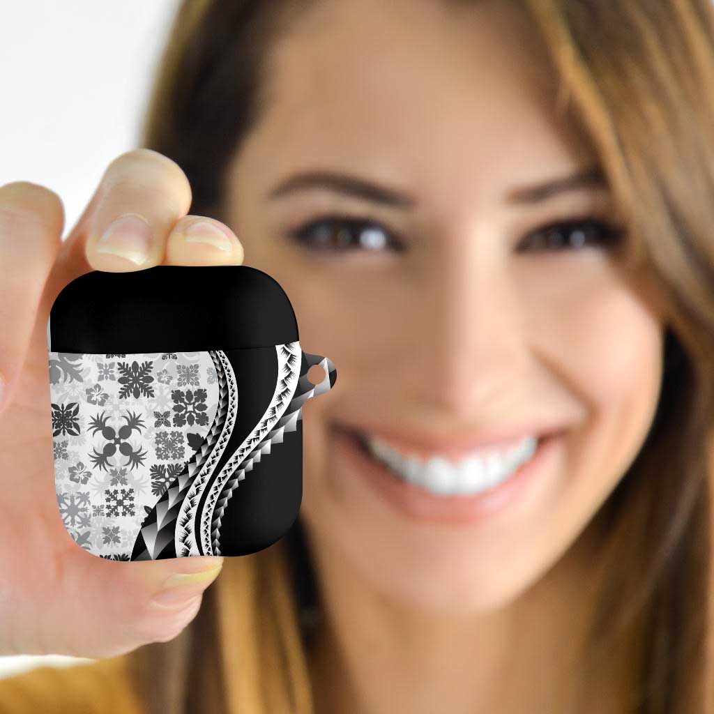Black Hawaiian Quilt Pattern AirPods Case Mixed Polynesian Tribal Arty - Polynesian Pride