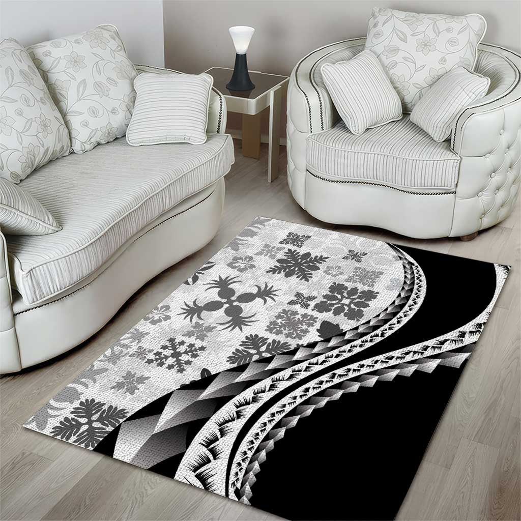 Black Hawaiian Quilt Pattern Area Rug Mixed Polynesian Tribal Arty