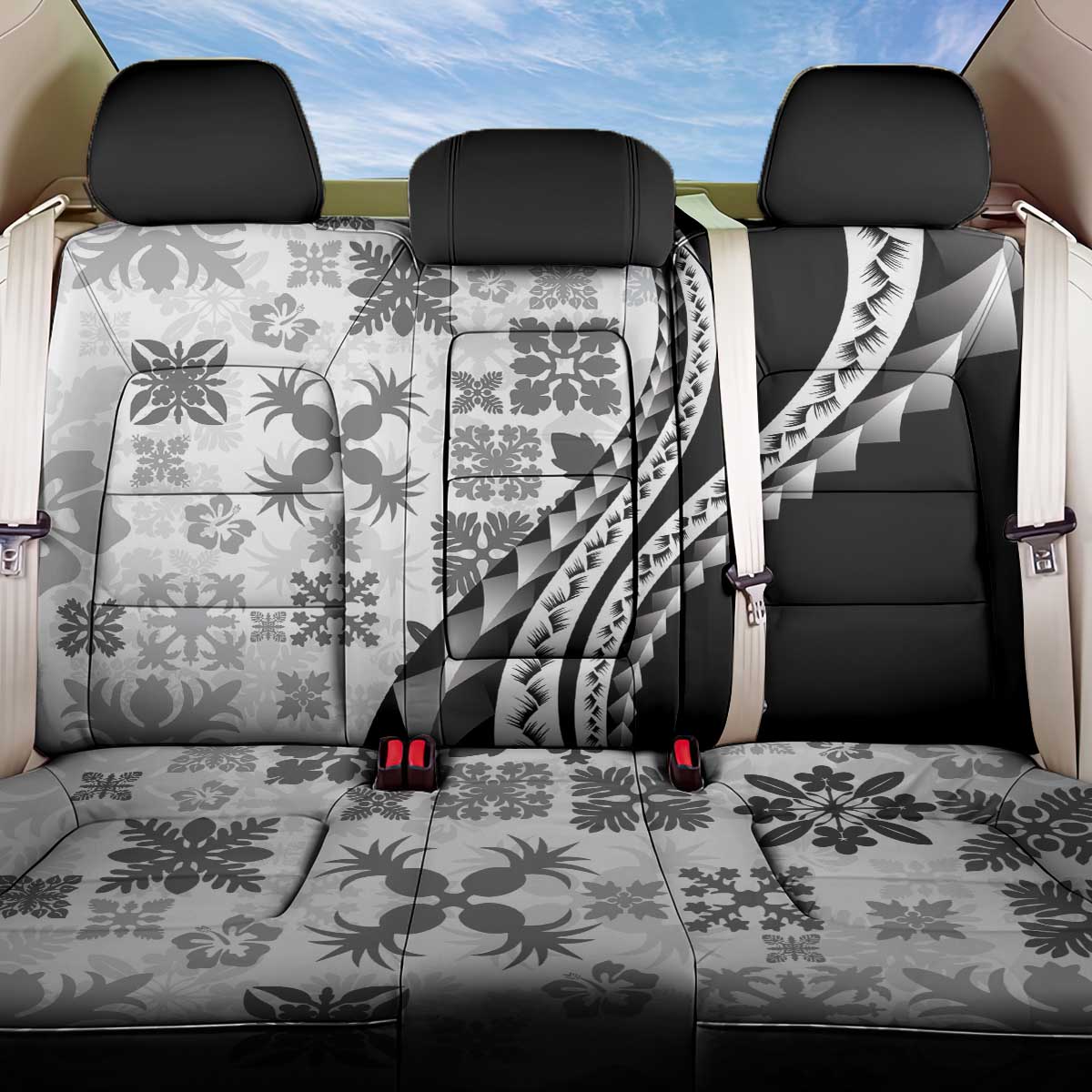 Black Hawaiian Quilt Pattern Back Car Seat Cover Mixed Polynesian Tribal Arty