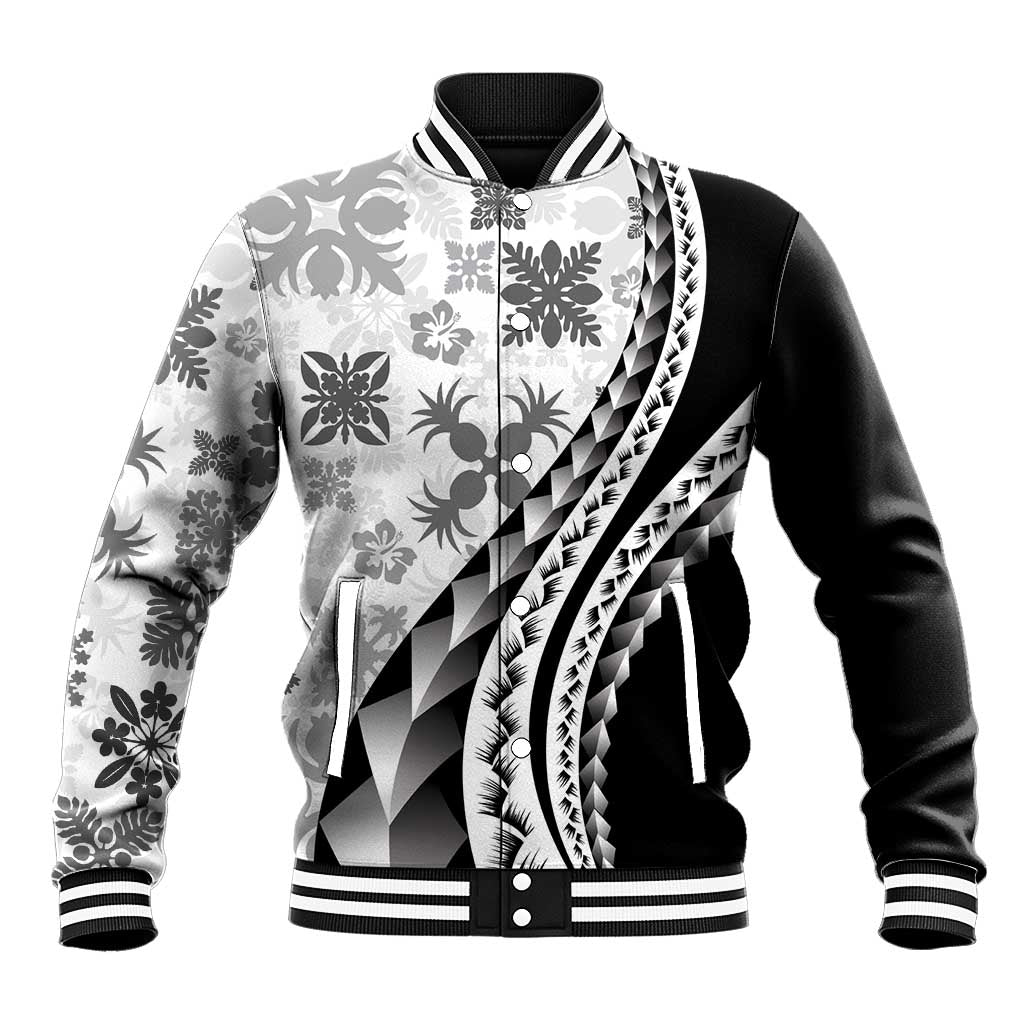 Black Hawaiian Quilt Pattern Baseball Jacket Mixed Polynesian Tribal Arty LT9 Unisex Black - Polynesian Pride