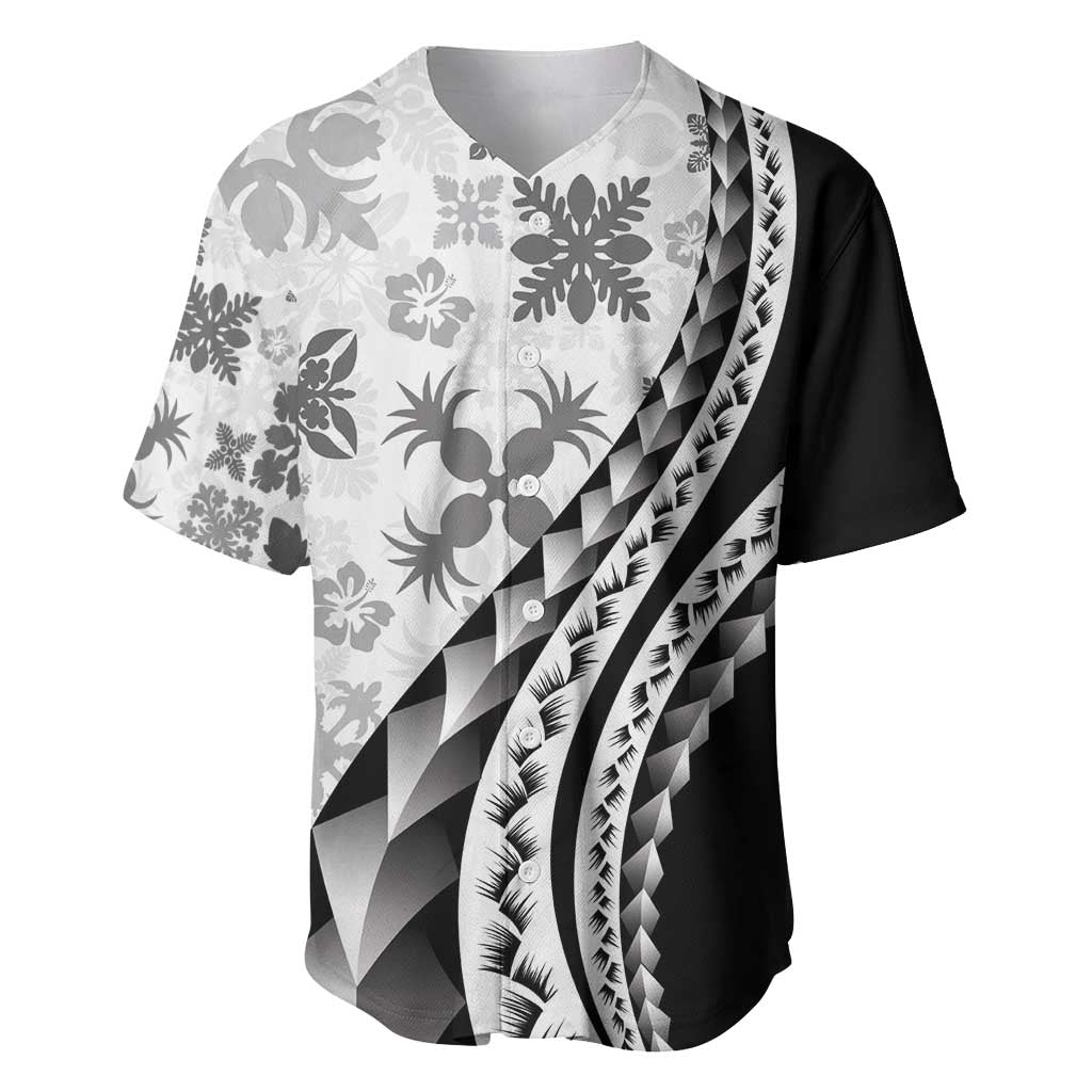 Black Hawaiian Quilt Pattern Baseball Jersey Mixed Polynesian Tribal Arty LT9 Black - Polynesian Pride