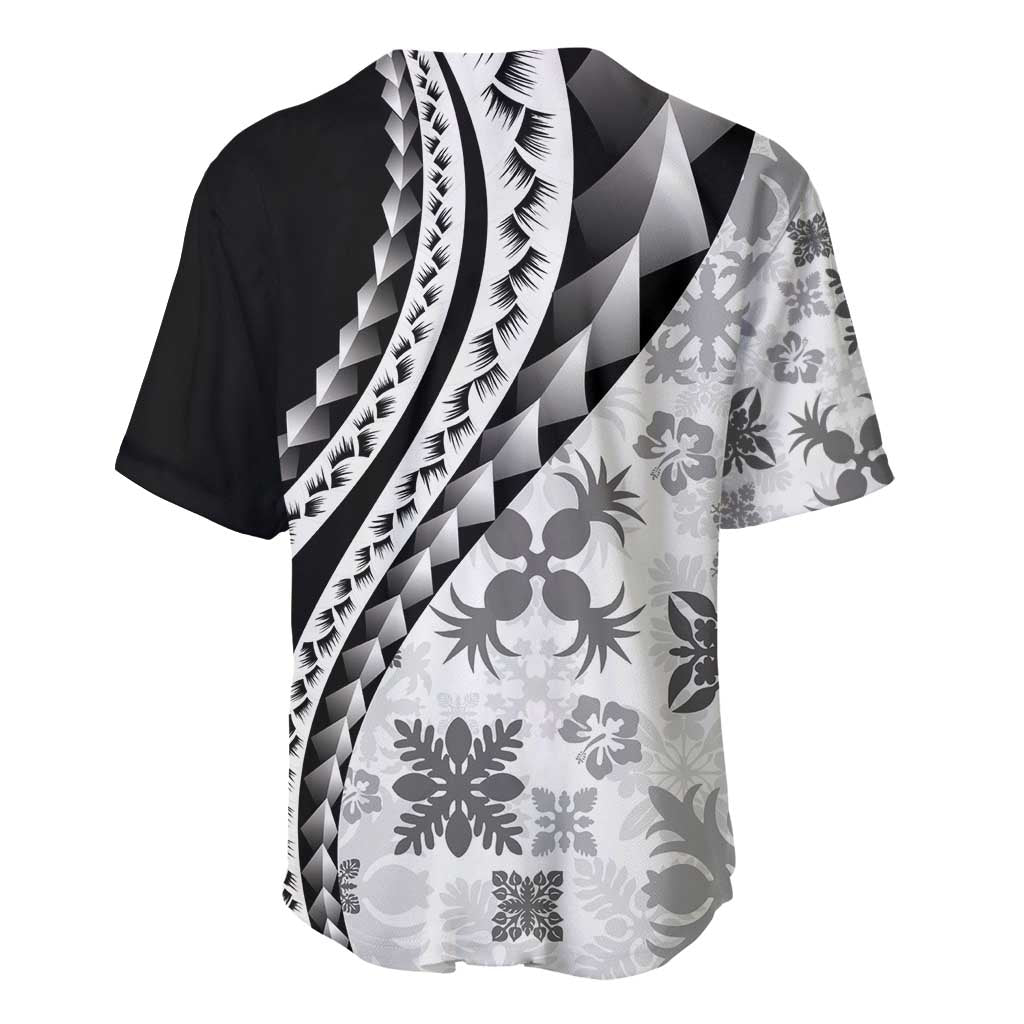 Black Hawaiian Quilt Pattern Baseball Jersey Mixed Polynesian Tribal Arty LT9 - Polynesian Pride