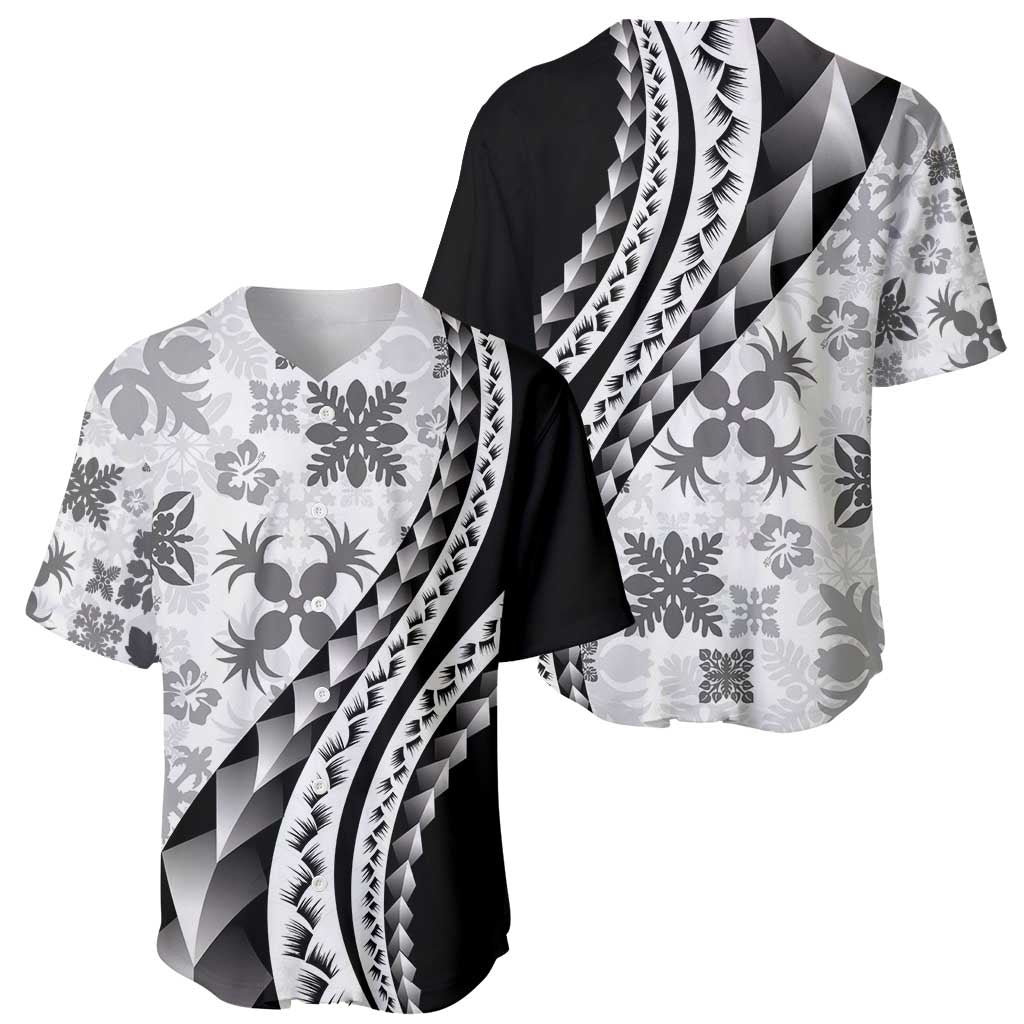 Black Hawaiian Quilt Pattern Baseball Jersey Mixed Polynesian Tribal Arty LT9 - Polynesian Pride