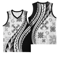 Black Hawaiian Quilt Pattern Basketball Jersey Mixed Polynesian Tribal Arty - Polynesian Pride