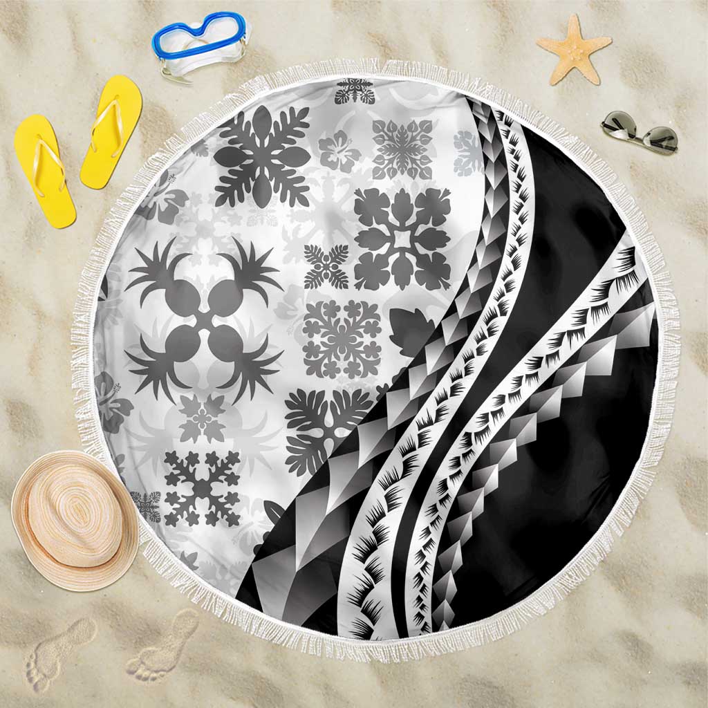 Black Hawaiian Quilt Pattern Beach Blanket Mixed Polynesian Tribal Arty