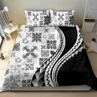 Black Hawaiian Quilt Pattern Bedding Set Mixed Polynesian Tribal Arty