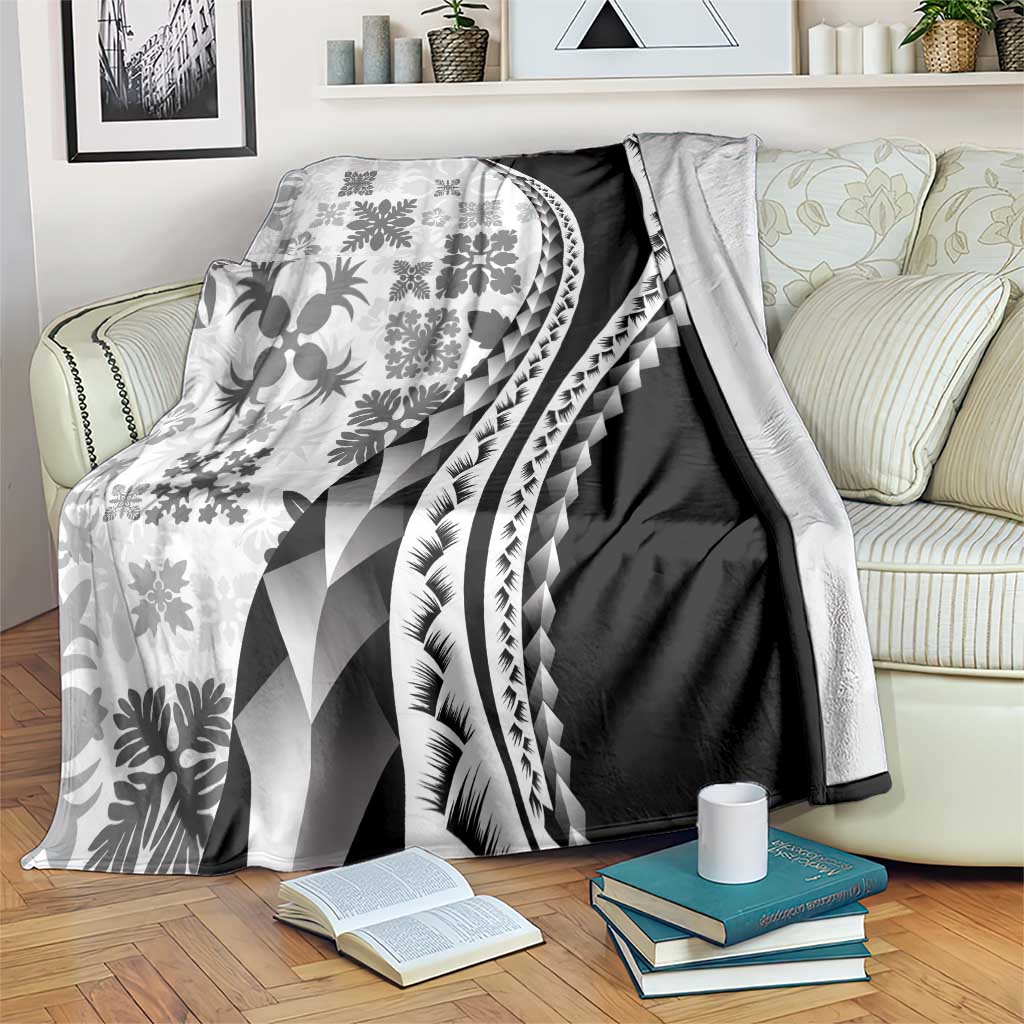 Black Hawaiian Quilt Pattern Blanket Mixed Polynesian Tribal Arty