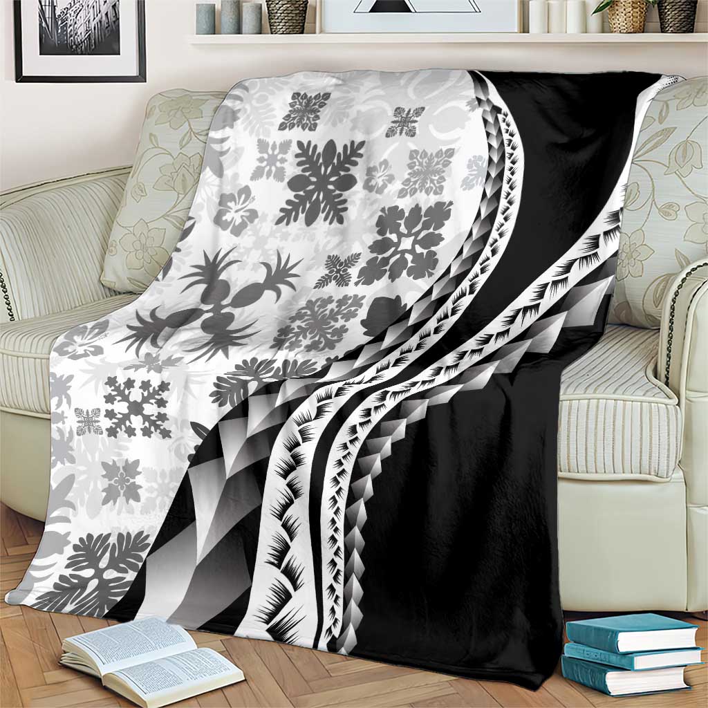 Black Hawaiian Quilt Pattern Blanket Mixed Polynesian Tribal Arty