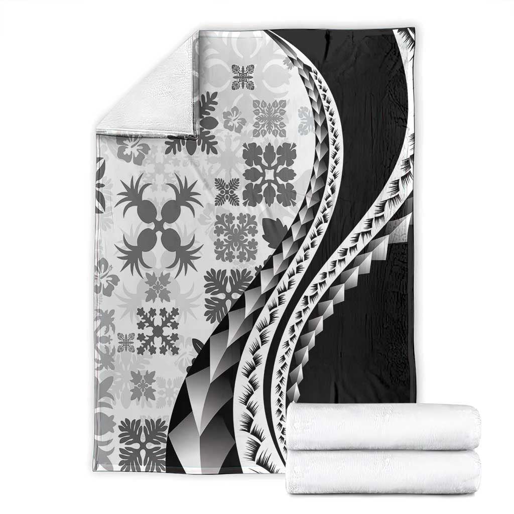 Black Hawaiian Quilt Pattern Blanket Mixed Polynesian Tribal Arty