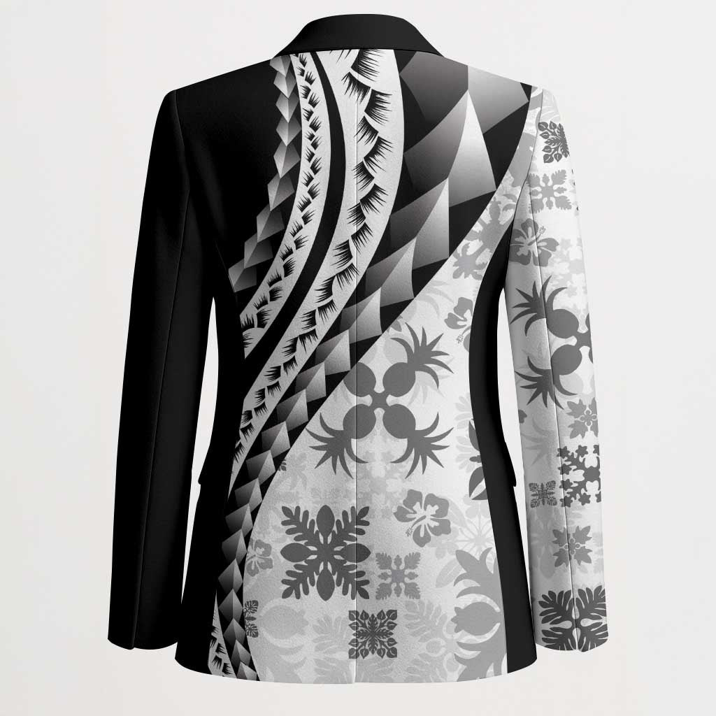 Black Hawaiian Quilt Pattern Blazer Mixed Polynesian Tribal Arty - Polynesian Pride