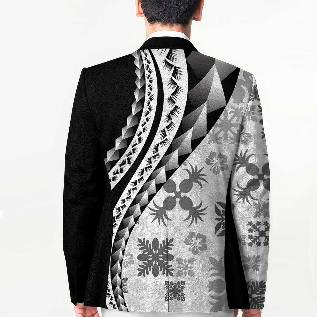 Black Hawaiian Quilt Pattern Blazer Mixed Polynesian Tribal Arty - Polynesian Pride