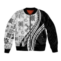 Black Hawaiian Quilt Pattern Bomber Jacket Mixed Polynesian Tribal Arty LT9 Unisex Black - Polynesian Pride