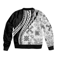 Black Hawaiian Quilt Pattern Bomber Jacket Mixed Polynesian Tribal Arty LT9 - Polynesian Pride