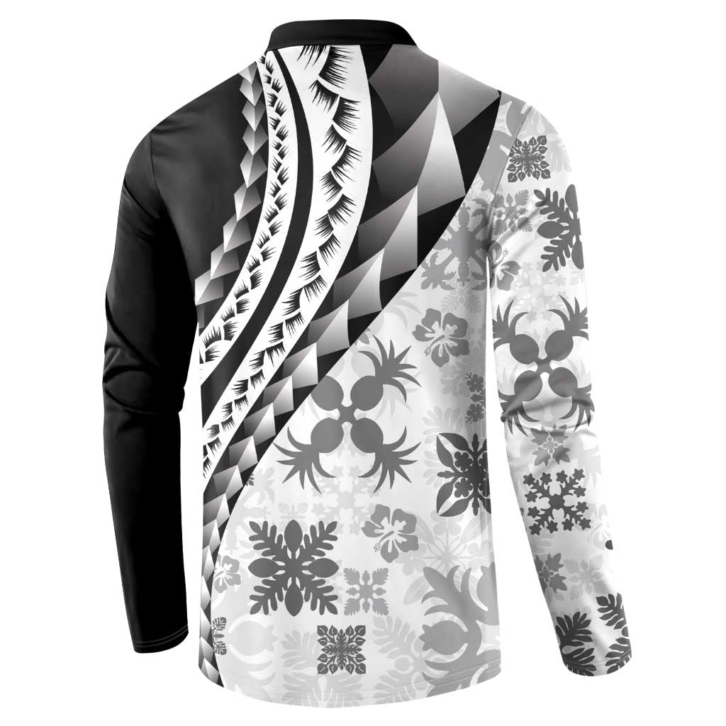 Black Hawaiian Quilt Pattern Button Sweatshirt Mixed Polynesian Tribal Arty LT9 - Polynesian Pride